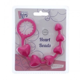 Розовая анальная цепочка с шариками-сердечками HEART BEADS - 23 см.